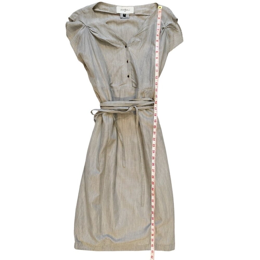 AMBALI Paris Dress US Size 10 Striped Pleated Taupe White Made in France Size 42 - Picture 3 of 12